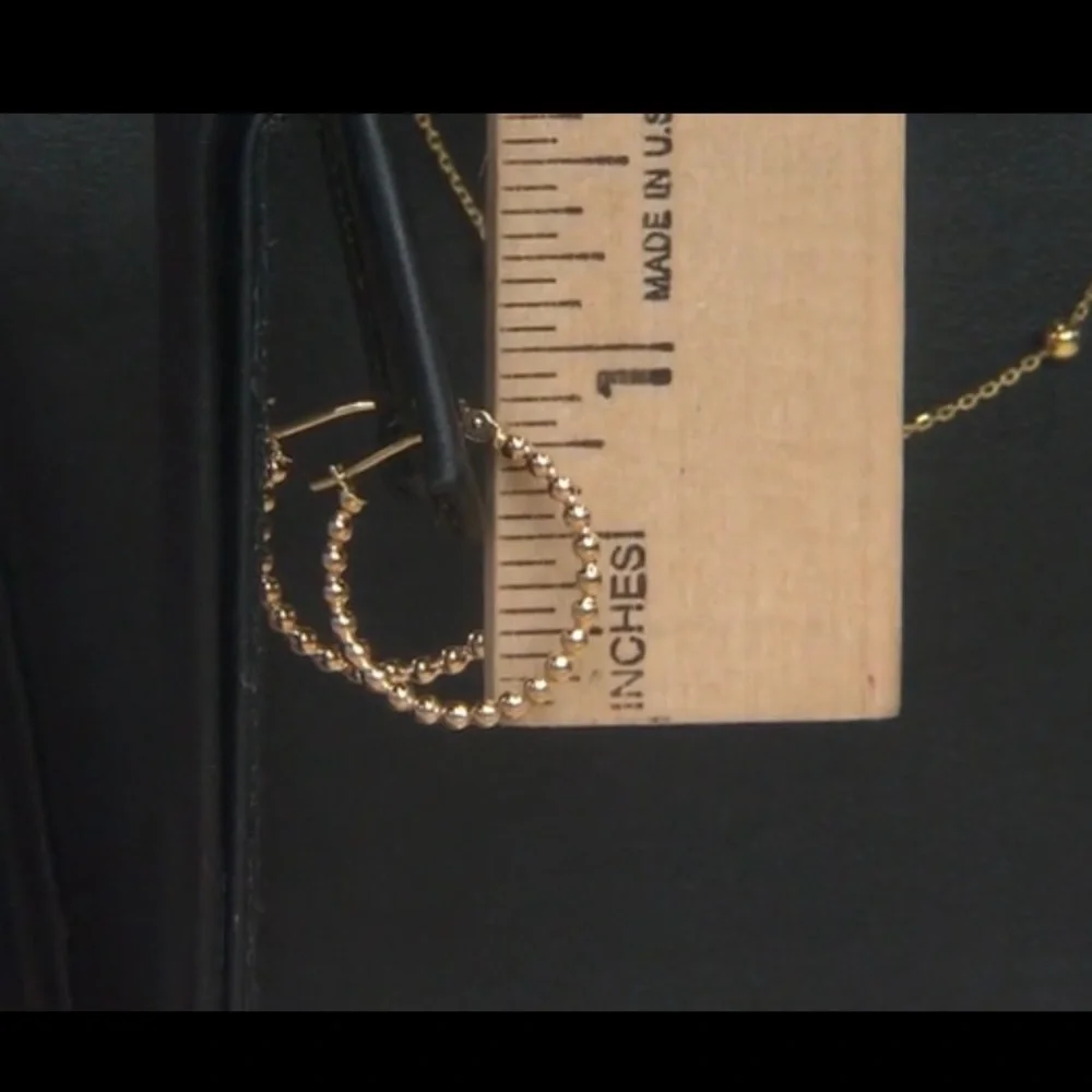 NEW 10k Yellow Gold Beaded 3/4" Hoop Earrings - Picture 7 of 9